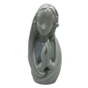Vintage MCM Praying Virgin Mary Madonna Figurine Blue White Religious Dé…